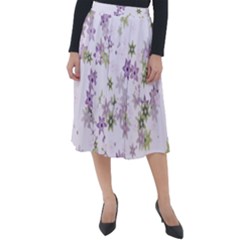 Purple Wildflower Print Classic Velour Midi Skirt  by SpinnyChairDesigns