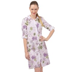 Purple Wildflower Print Long Sleeve Mini Shirt Dress by SpinnyChairDesigns