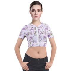 Purple Wildflower Print Short Sleeve Cropped Jacket by SpinnyChairDesigns