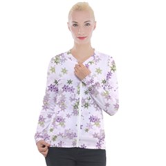 Purple Wildflower Print Casual Zip Up Jacket by SpinnyChairDesigns