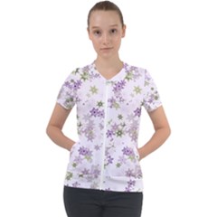 Purple Wildflower Print Short Sleeve Zip Up Jacket by SpinnyChairDesigns