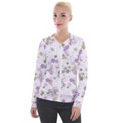 Purple Wildflower Print Velour Zip Up Jacket by SpinnyChairDesigns