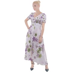 Purple Wildflower Print Button Up Short Sleeve Maxi Dress by SpinnyChairDesigns