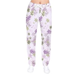 Purple Wildflower Print Women Velvet Drawstring Pants by SpinnyChairDesigns