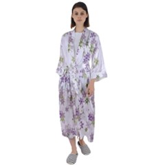 Purple Wildflower Print Maxi Satin Kimono by SpinnyChairDesigns