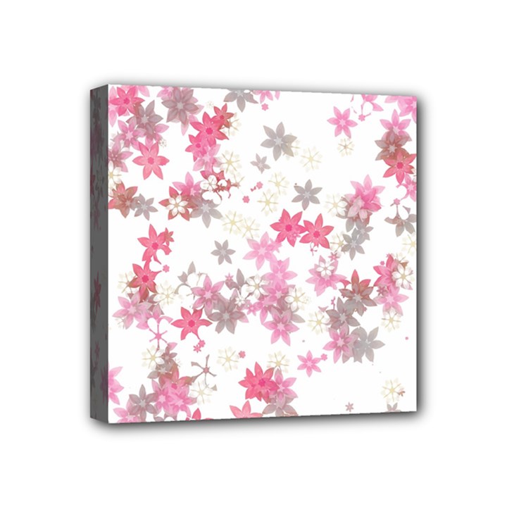 Pink Wildflower Print Mini Canvas 4  x 4  (Stretched)