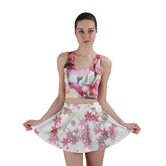 Pink Wildflower Print Mini Skirt by SpinnyChairDesigns