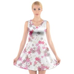 Pink Wildflower Print V-neck Sleeveless Dress by SpinnyChairDesigns