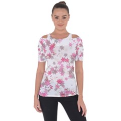 Pink Wildflower Print Shoulder Cut Out Short Sleeve Top by SpinnyChairDesigns