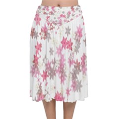 Pink Wildflower Print Velvet Flared Midi Skirt by SpinnyChairDesigns