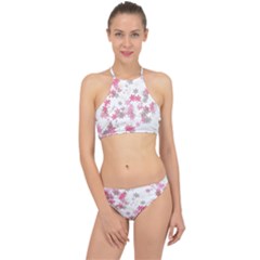 Pink Wildflower Print Racer Front Bikini Set by SpinnyChairDesigns