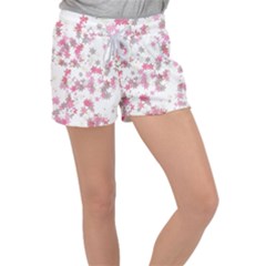 Pink Wildflower Print Velour Lounge Shorts by SpinnyChairDesigns