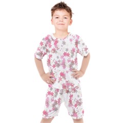 Pink Wildflower Print Kids  Tee And Shorts Set by SpinnyChairDesigns