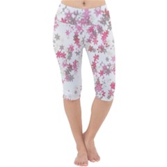 Pink Wildflower Print Lightweight Velour Cropped Yoga Leggings by SpinnyChairDesigns