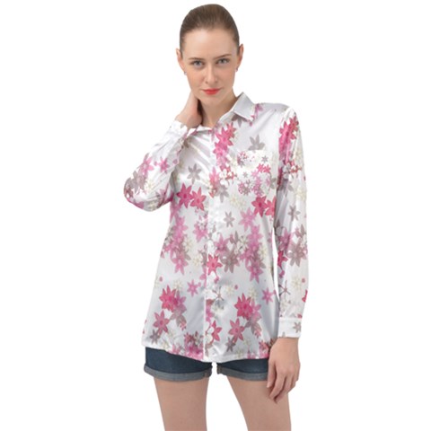 Pink Wildflower Print Long Sleeve Satin Shirt by SpinnyChairDesigns