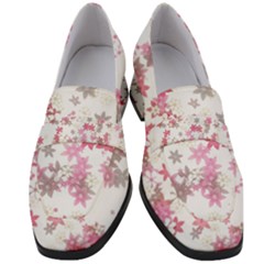 Pink Wildflower Print Women s Chunky Heel Loafers by SpinnyChairDesigns