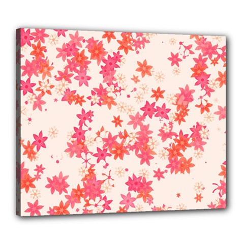 Vermilion And Coral Floral Print Canvas 24  X 20  (stretched) by SpinnyChairDesigns