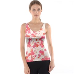 Vermilion And Coral Floral Print Tank Top by SpinnyChairDesigns