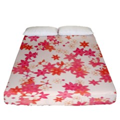 Vermilion And Coral Floral Print Fitted Sheet (queen Size) by SpinnyChairDesigns