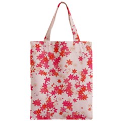 Vermilion And Coral Floral Print Zipper Classic Tote Bag by SpinnyChairDesigns