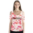 Vermilion and Coral Floral Print Butterfly Sleeve Cutout Tee  View1