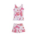 Vermilion and Coral Floral Print Kids  Boyleg Swimsuit View1