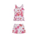 Vermilion and Coral Floral Print Kids  Boyleg Swimsuit View2