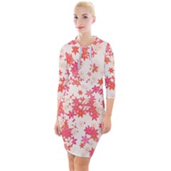 Vermilion And Coral Floral Print Quarter Sleeve Hood Bodycon Dress by SpinnyChairDesigns