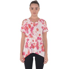 Vermilion And Coral Floral Print Cut Out Side Drop Tee by SpinnyChairDesigns