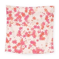 Vermilion And Coral Floral Print Square Tapestry (large) by SpinnyChairDesigns