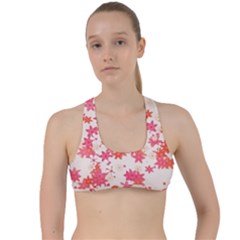 Vermilion And Coral Floral Print Criss Cross Racerback Sports Bra by SpinnyChairDesigns