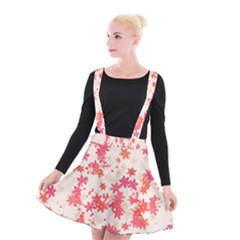 Vermilion And Coral Floral Print Suspender Skater Skirt by SpinnyChairDesigns