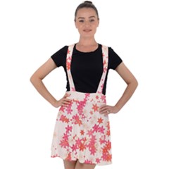 Vermilion And Coral Floral Print Velvet Suspender Skater Skirt by SpinnyChairDesigns