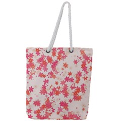 Vermilion And Coral Floral Print Full Print Rope Handle Tote (large) by SpinnyChairDesigns