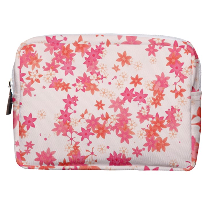 Vermilion and Coral Floral Print Make Up Pouch (Medium)