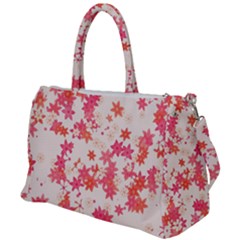 Vermilion And Coral Floral Print Duffel Travel Bag by SpinnyChairDesigns