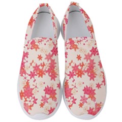 Vermilion And Coral Floral Print Men s Slip On Sneakers by SpinnyChairDesigns