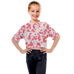 Vermilion And Coral Floral Print Kids Mock Neck Tee