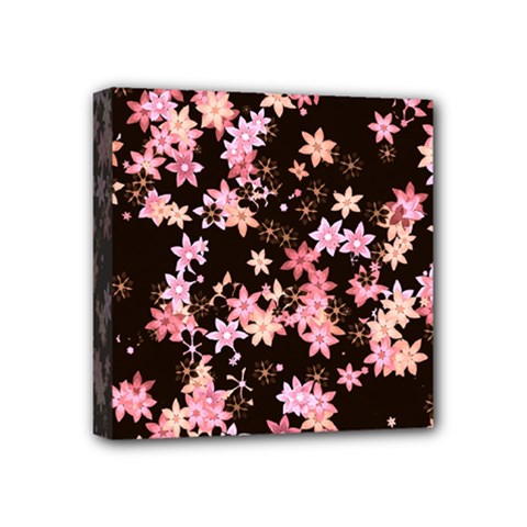 Pink Lilies On Black Mini Canvas 4  X 4  (stretched) by SpinnyChairDesigns