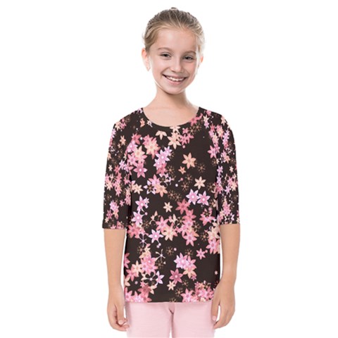 Pink Lilies On Black Kids  Quarter Sleeve Raglan Tee by SpinnyChairDesigns