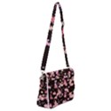 Pink Lilies on Black Shoulder Bag with Back Zipper View1