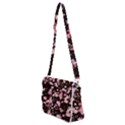 Pink Lilies on Black Shoulder Bag with Back Zipper View2