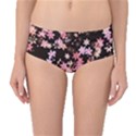 Pink Lilies on Black Mid-Waist Bikini Bottoms View1