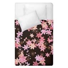 Pink Lilies On Black Duvet Cover Double Side (single Size) by SpinnyChairDesigns