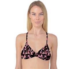 Pink Lilies On Black Reversible Tri Bikini Top by SpinnyChairDesigns