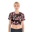 Pink Lilies on Black Cotton Crop Top View1