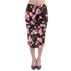 Pink Lilies On Black Midi Pencil Skirt by SpinnyChairDesigns