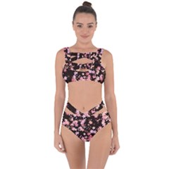 Pink Lilies On Black Bandaged Up Bikini Set  by SpinnyChairDesigns