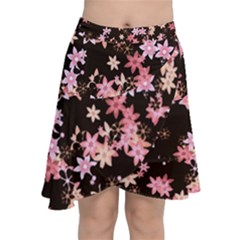 Pink Lilies On Black Chiffon Wrap Front Skirt by SpinnyChairDesigns