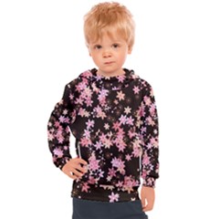 Pink Lilies On Black Kids  Hooded Pullover by SpinnyChairDesigns